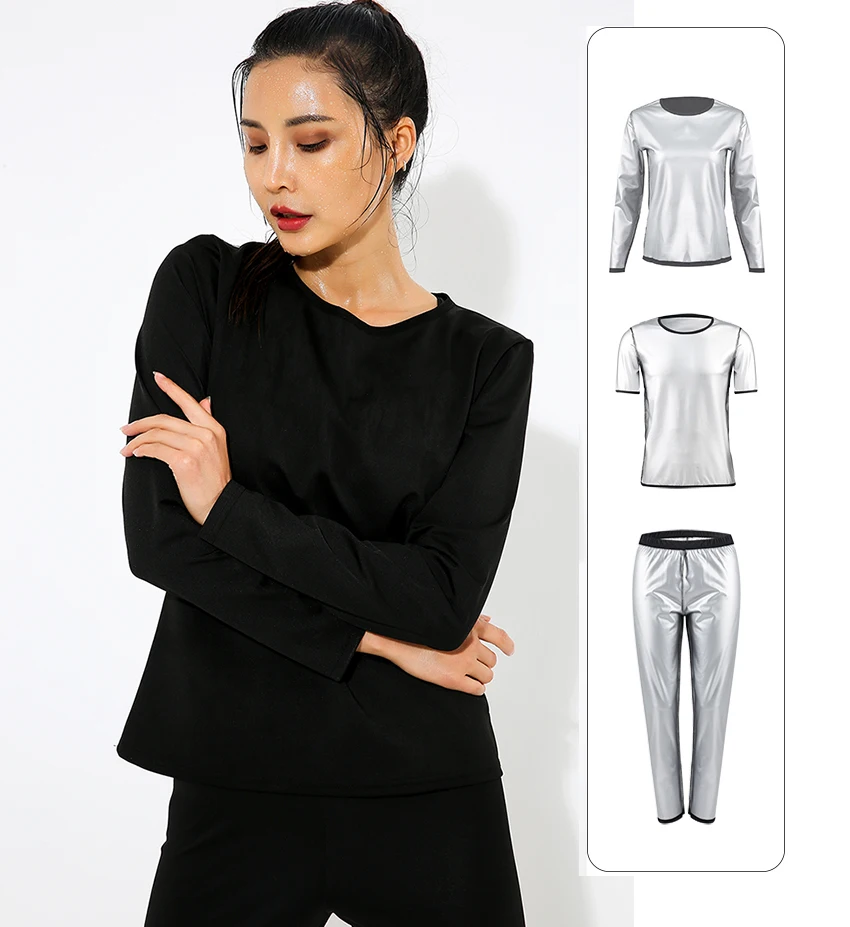 ملابس ساونا سوداء من النيوبرين تي شيرت للنساء ، حرق الدهون ، التخسيس ، فقدان الوزن ، الرياضة الساخنة ، الجري ، التمرين ، العرق ،