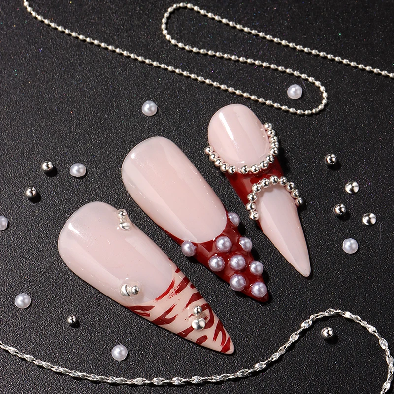 6-teilige Metall-Kaviar-Perlen 3D Nagelketten Dekorationen Elegantes Gold-Silber-Ketten-Design Y2K Punk Legierung Nagel-Charm Schmuck – Detail 6