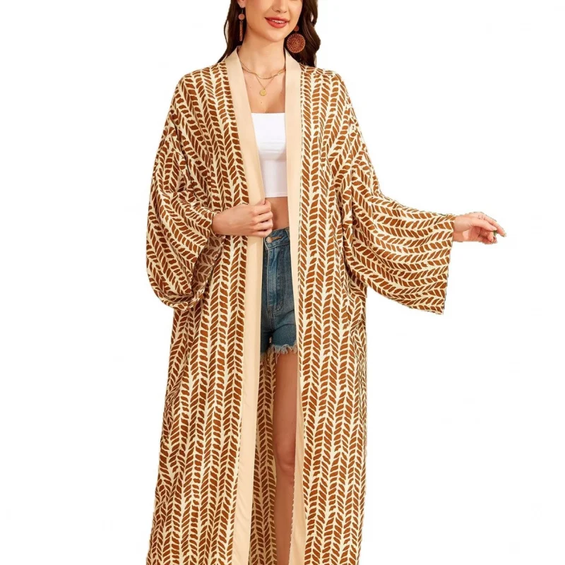 Stylish Boho Beach Cover Up Kimono Shirt Dress Loose Fit Sleeveless Open Front Robe for Women Travel Holiday Swim Outfit