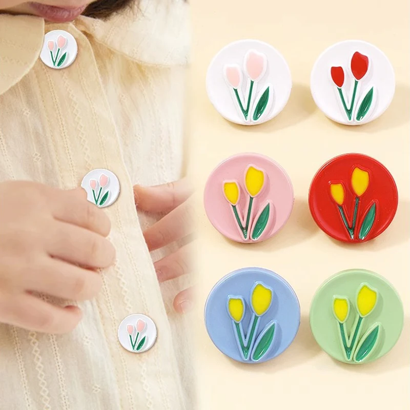 18mm Tulip Flower Decor Buttons Colorful Resin Buttons for Children Baby Shirt Sweater Clothing Sewing Small Button Accessories