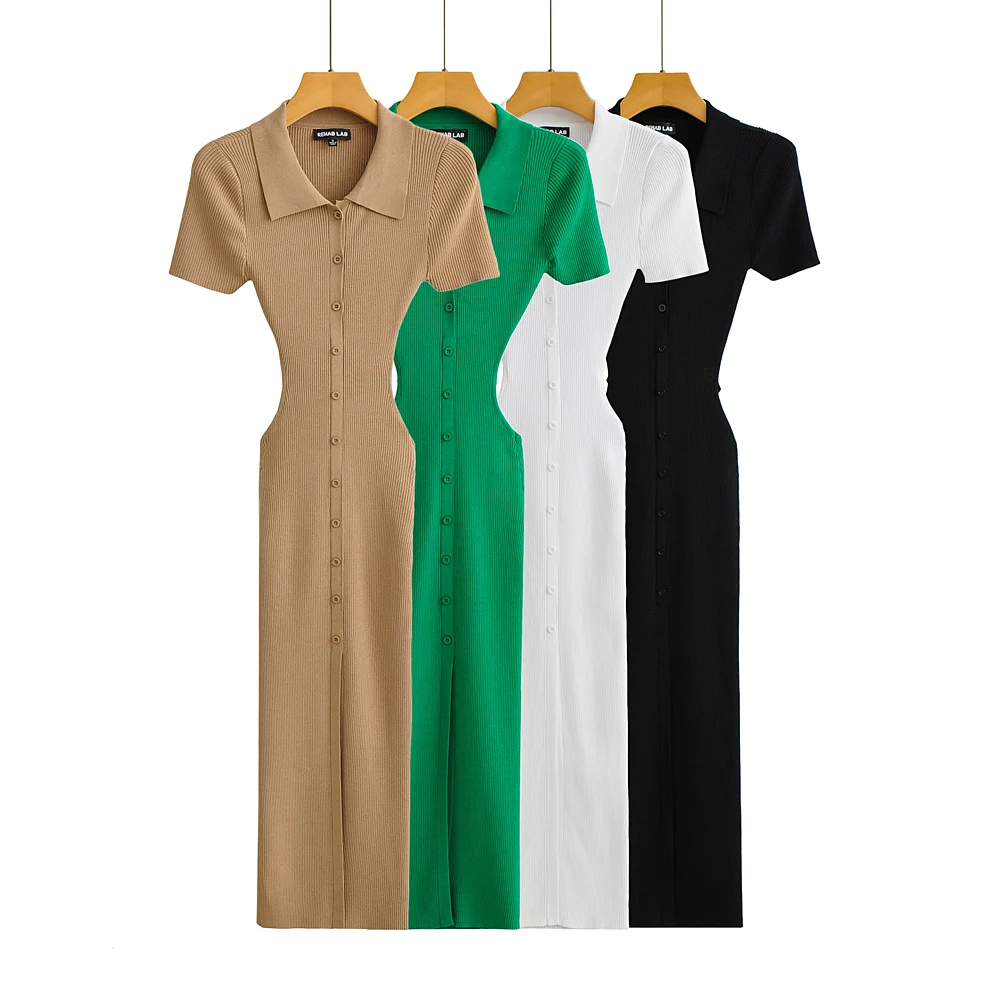 Summer Short Sleeve Backless Bandage Dress Women Knitted Stretchable Slim 4 Colors Midi Dresses