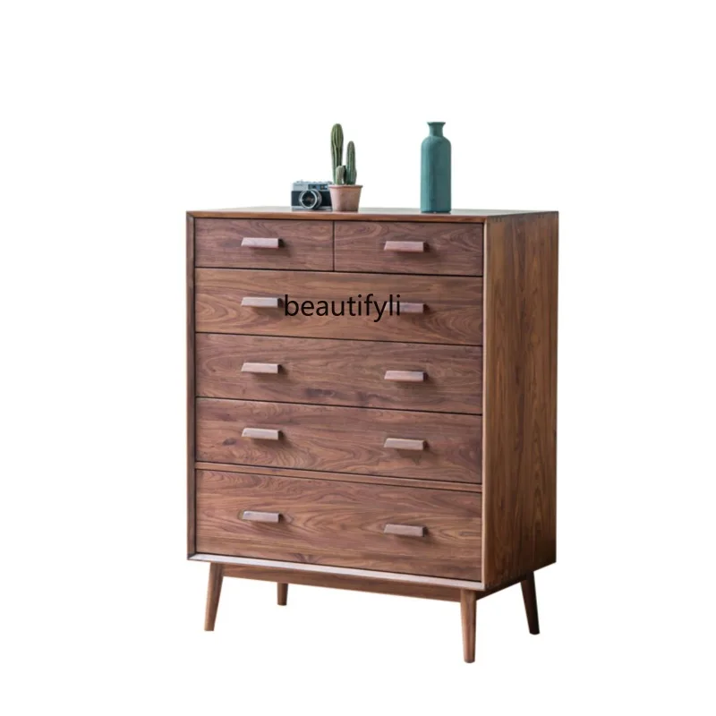 Nordic Black Walnut Solid Wood Four Or Five Buckets Integrated Living Room Storage Side Cabinet Multi-Functional Dressing Table