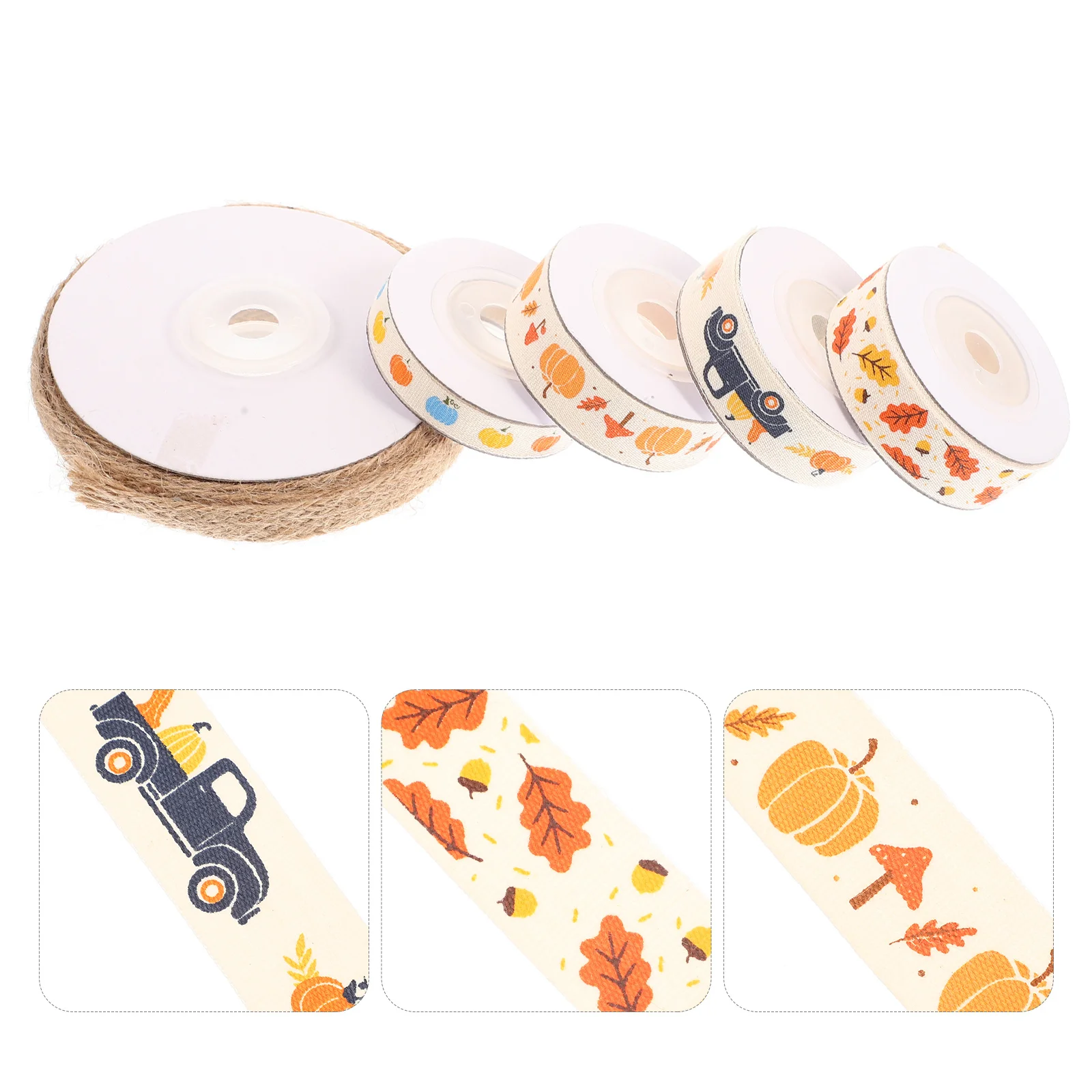 

5 Rolls Thanksgiving Style Ribbon Pumpkin Truck Print DIY Gift Wrapping Wreath Craft Decoration Pumpkin Ribbon