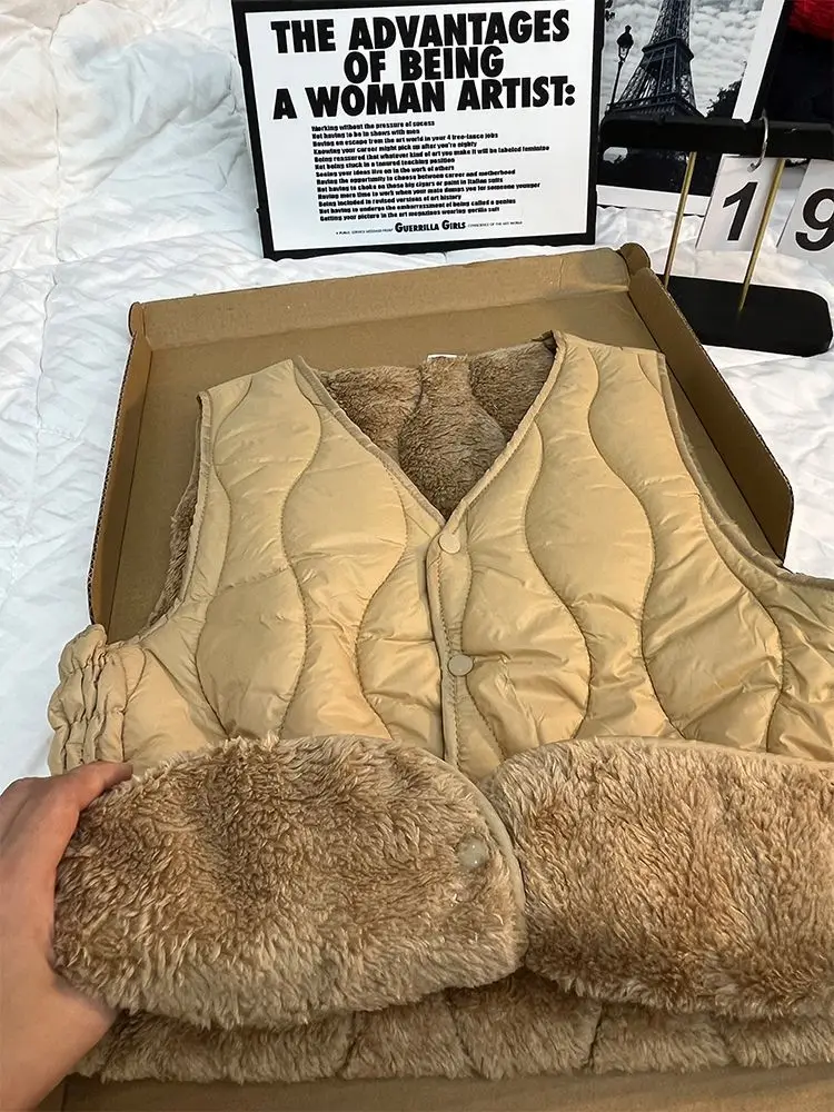 

Vests Waistcoats Thick Womens Cotton White School Winter Velvet Plush Quilted Thickened Double-Layered Formal Anti-Freezing Sexy