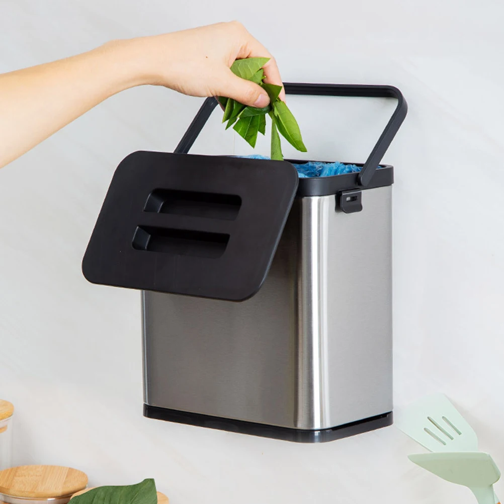

Stainless Steel Wall Hanging Trash Bin Kitchen Waste Container Household Garbage Can Bathroom Office Use Storage