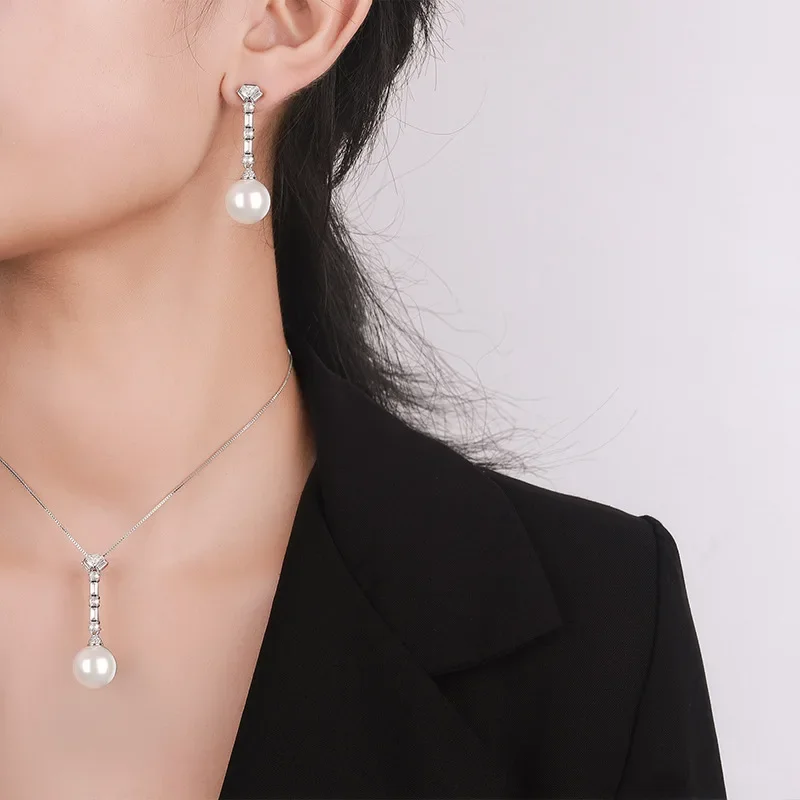 Joyería de alta gama con piedras preciosas cultivadas artificialmente, chapadas en oro de 18K, con borlas de perlas, conjunto para mujer, 14mm/12mm.