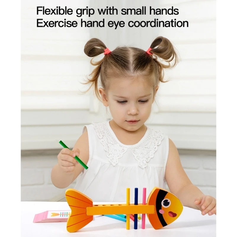 Y4QA Toddler Toy Wooden Fishbone Kształt Dopasowywanie kolorów