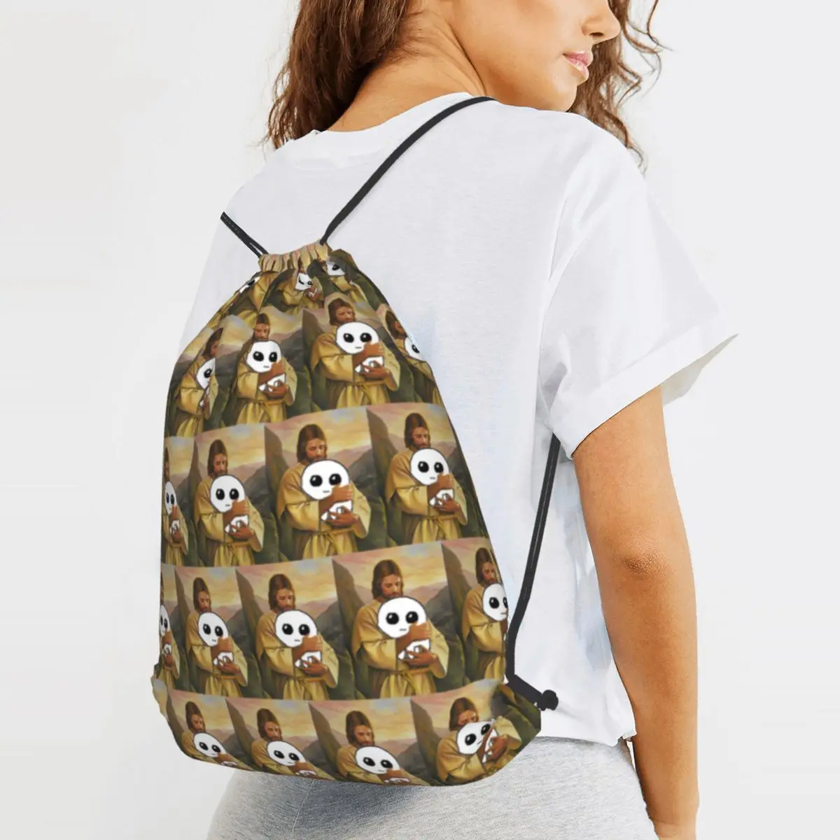 Jesus Holding Autism Creature Tbh Creature Backpacks Multi-function Drawstring Bags Sports Bag Book Bags for Travel School
