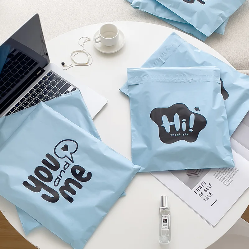 Dropshipping supported: Milky blue courier bags—customizable packaging, waterproof garment shipping bags (pack of 50).