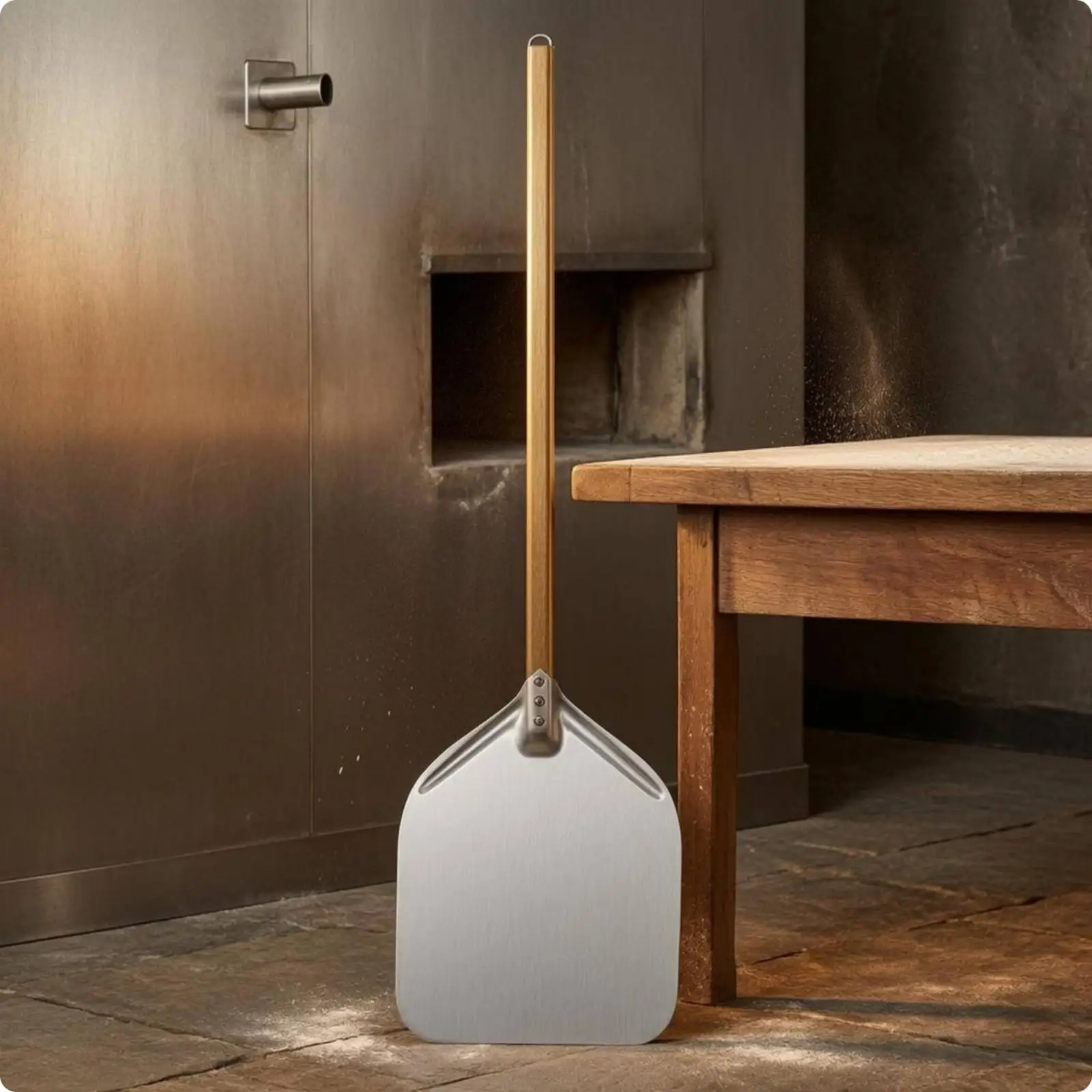 Pizza Oven Peel Aluminum Paddle with Long Wooden Handle for Baking Pizza Bread Pastry Turning Serving