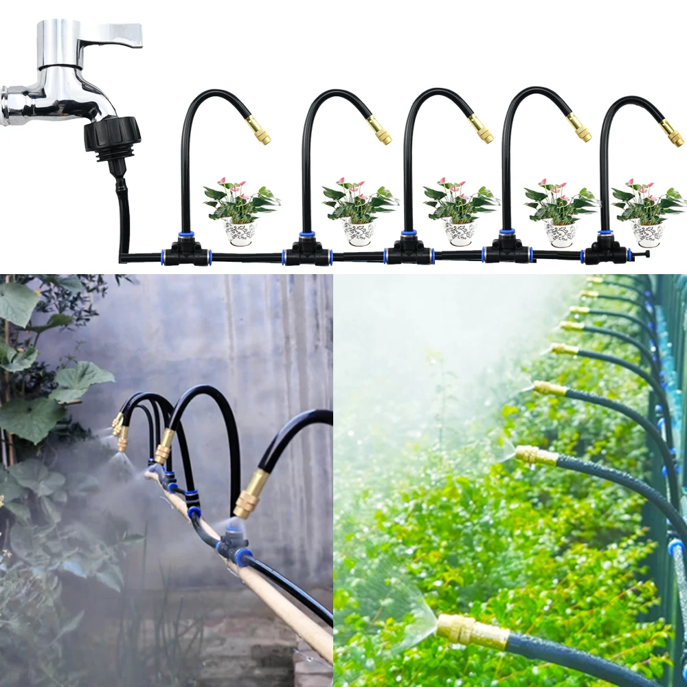 DIY 5-20M ฟรีดัด Universal ชุดสเปรย์สําหรับ Backyard Garden ชลประทาน Sprinkler กําจัดฝุ่น Misting Cooling ความชื้น