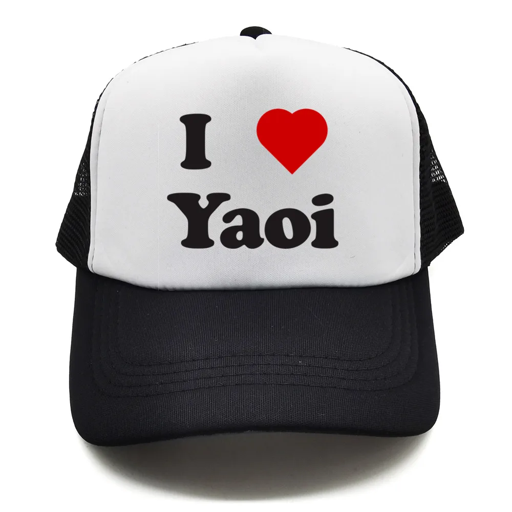 I Love Yaoi Baseball Caps Cool Summer Men Mesh Net Hat Humor I Heart Yaoi Trucker Cap Unisex Outdoor Mesh Net Caps MZ-082