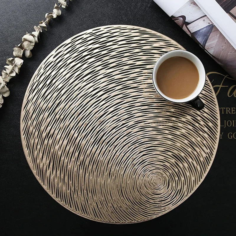 6/4/2PCS Round Placemats Restaurant Hollow PVC decoration Meal Mat Anti-hot Dining Table Line Mat Steak Plate Pad