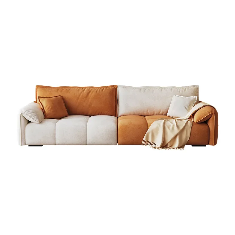 

Fabric sofa living room small apartment straight row cotton and linen cloth sofa cream wind simple sofa