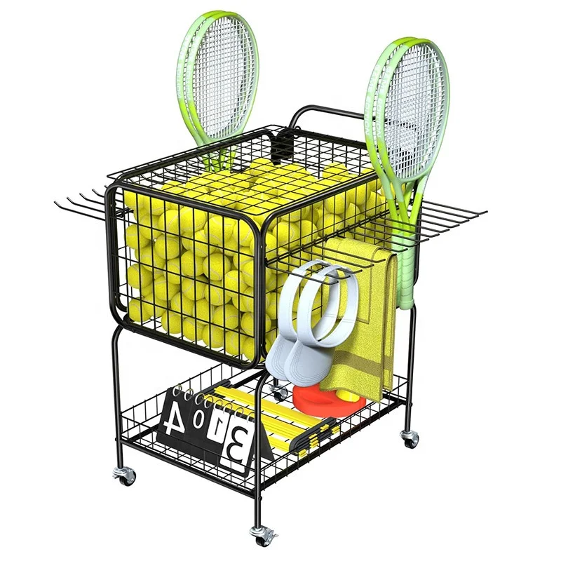 

Gym Training Equipment Tennis Ball Racket Pickleball Baseball Storage Cage Cart Wheel Tools Metal Basket Display Rack Stand