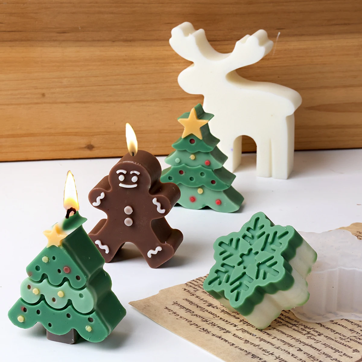 Weihnachtsbaum Schneeflocke Schneemann Elch Silikonformen DIY Weihnachtsschmuck Gips Duftkerze Handgemachte Seifenform Home Decor