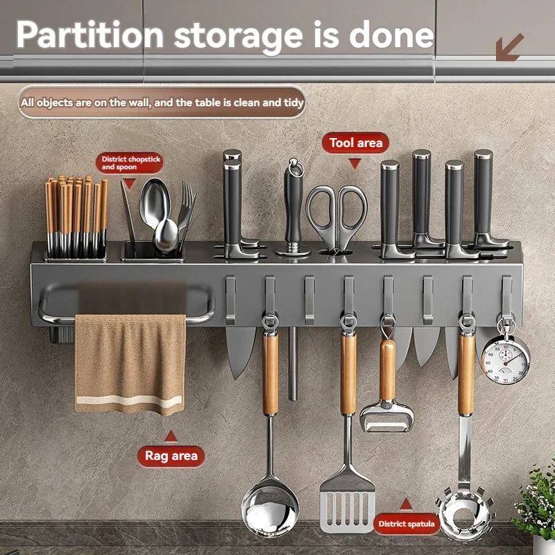 1pc 40cm/50cm Thick Knife Holder Without Punching Kitchen Storage Rack, Multifunctional Wall Mounted Chopsticks, Vegetable