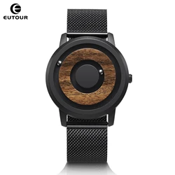 EUTOUR-Montre de Couple Minimaliste pour Homme, Cadran en Bois, Sans Échelle, Ceinture Magnétique, Forêt Naturelle, Mode