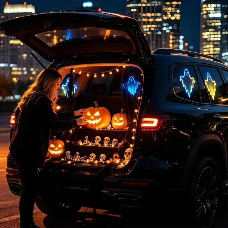 Solar LED Car Ghost Ambient Light, Dynamic Rear Windshield Decorative Expression Light for Car, Halloween Decoration