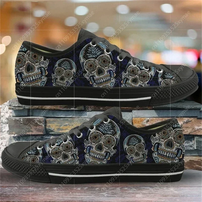 Purple Punk Skull Print Low Top High Quality Sneakers Mens Womens Teenager Lightweight Canvas Sneaker Couple Shoes Custom Shoe - view 3