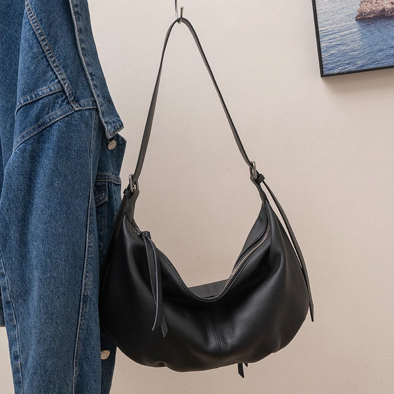 

Women Natural Cow Genuine Leather Bag Female Crossbody Designer Luxury Shoulder Bags Ladies Cowhide Retro Large Capacity Handbag