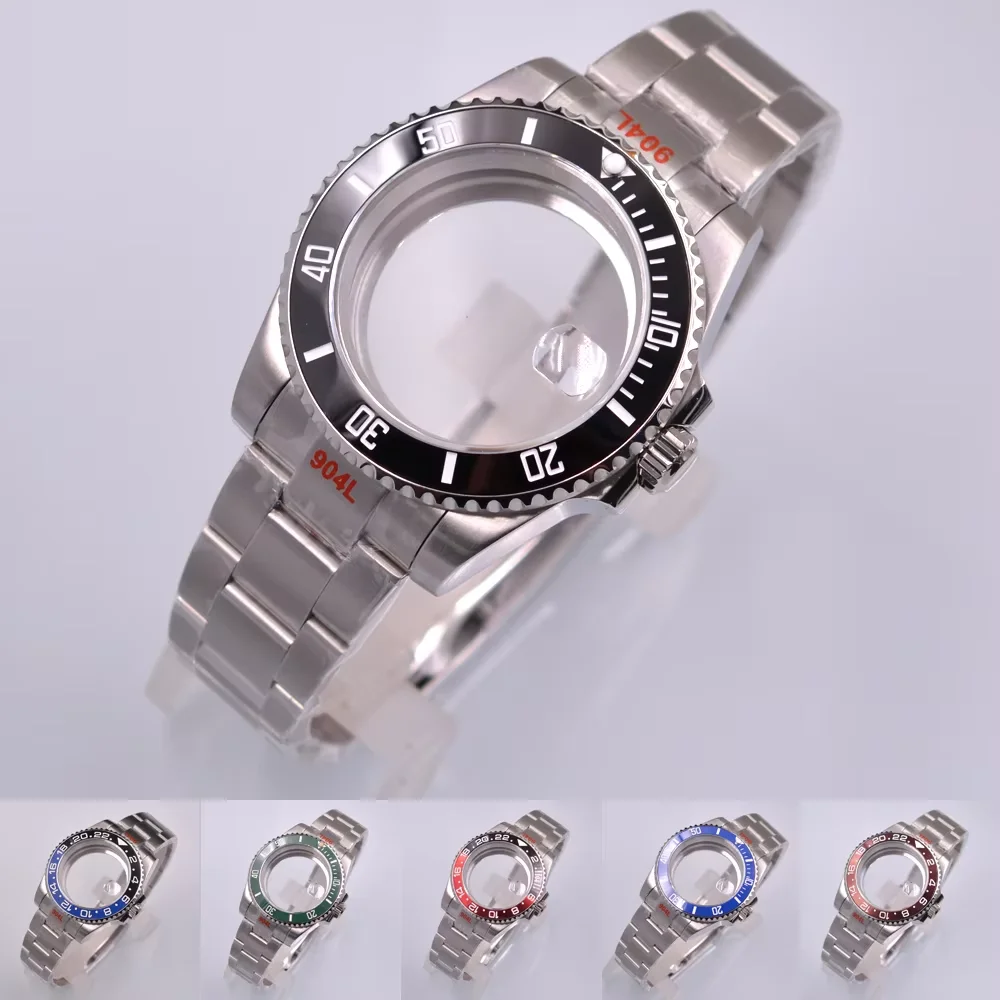 40mm Watch Case Fits NH35 NH35A NH36 PT5000 ETA2824 2836 Miyota 8215 8205 821A Movement Ceramic / Titanium Bezel watch case