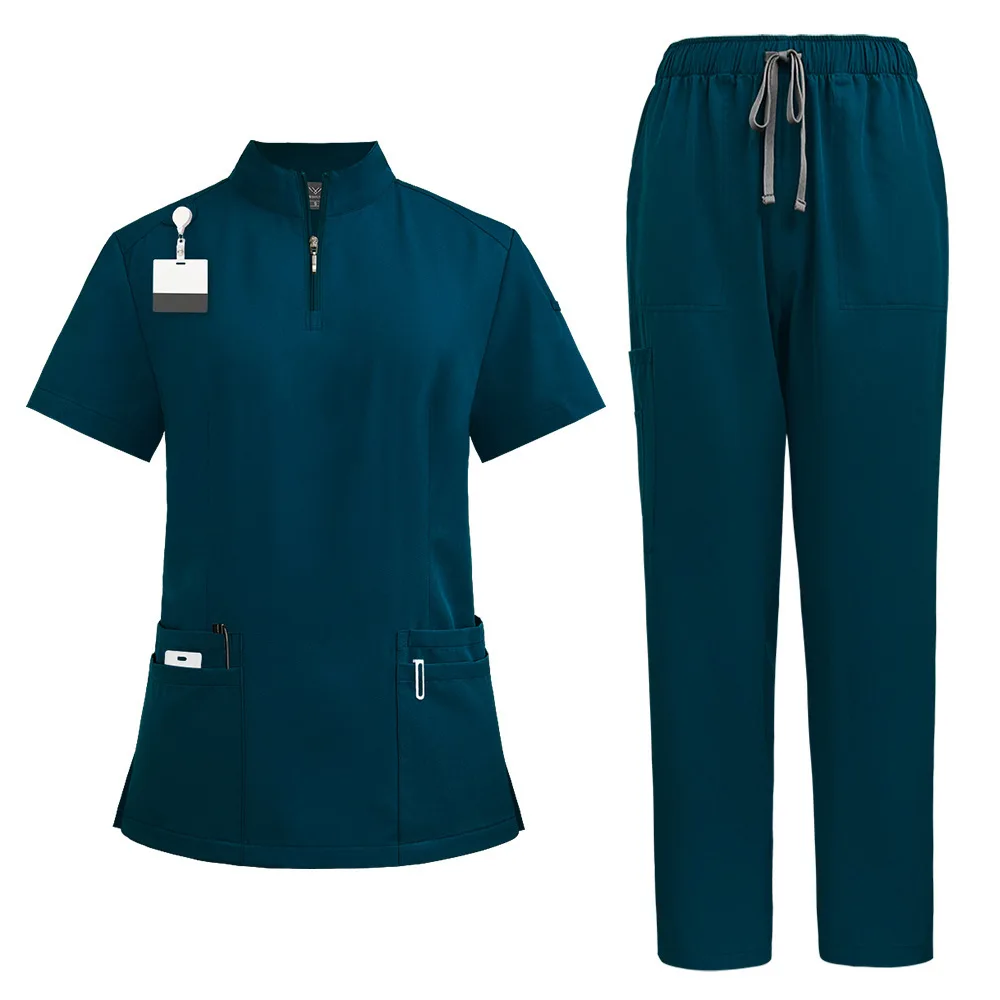 Uniforme de travail pour médecin et infirmière, robe de lavage des mains génératrices, pantalon à jambe droite de salle d'opération, fermeture à glissière à col solide pour document