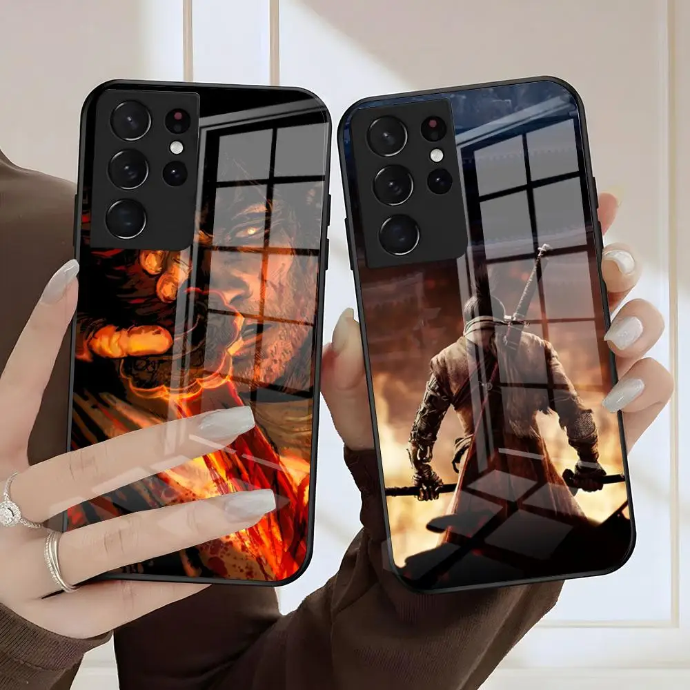Funda para Teléfono con Diseño del Juego S-Sekiro para Samsung S26 S25 S24 FE S23 S22 S21 Plus S20 Ultra Note20Ultra, Cubierta de Vidrio Negro