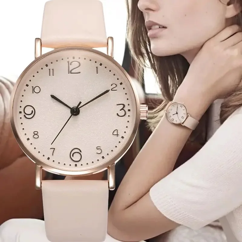Ladies Classic Analog Quartz Wrist Watch, Casual Daily Wear Leather Band Watch With Arabic Number Dial, Fashion Gift For Women