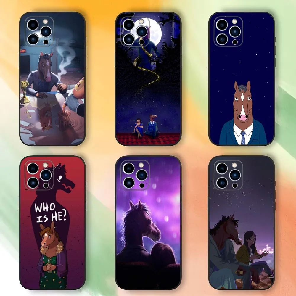 Cartoon B-BoJacks H-Horseman Phone Case For iPhone 16,15,14,13,12,11 Plus,Pro Max,XS,X,XR,SE,Mini,8,7，Soft Silicone Black Cover