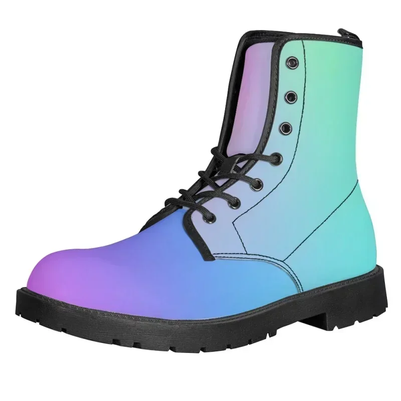 Autumn Winter Women's Boots Customized Design PU Leather Ladies Flats Heel Boots Fashion Non Slip Lace Up Ankle Boot Botas Mujer