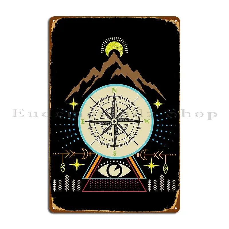 Camping Compass Metal Plaque Poster Pub Garage Garage Personalized Wall Plaque Tin Sign Poster