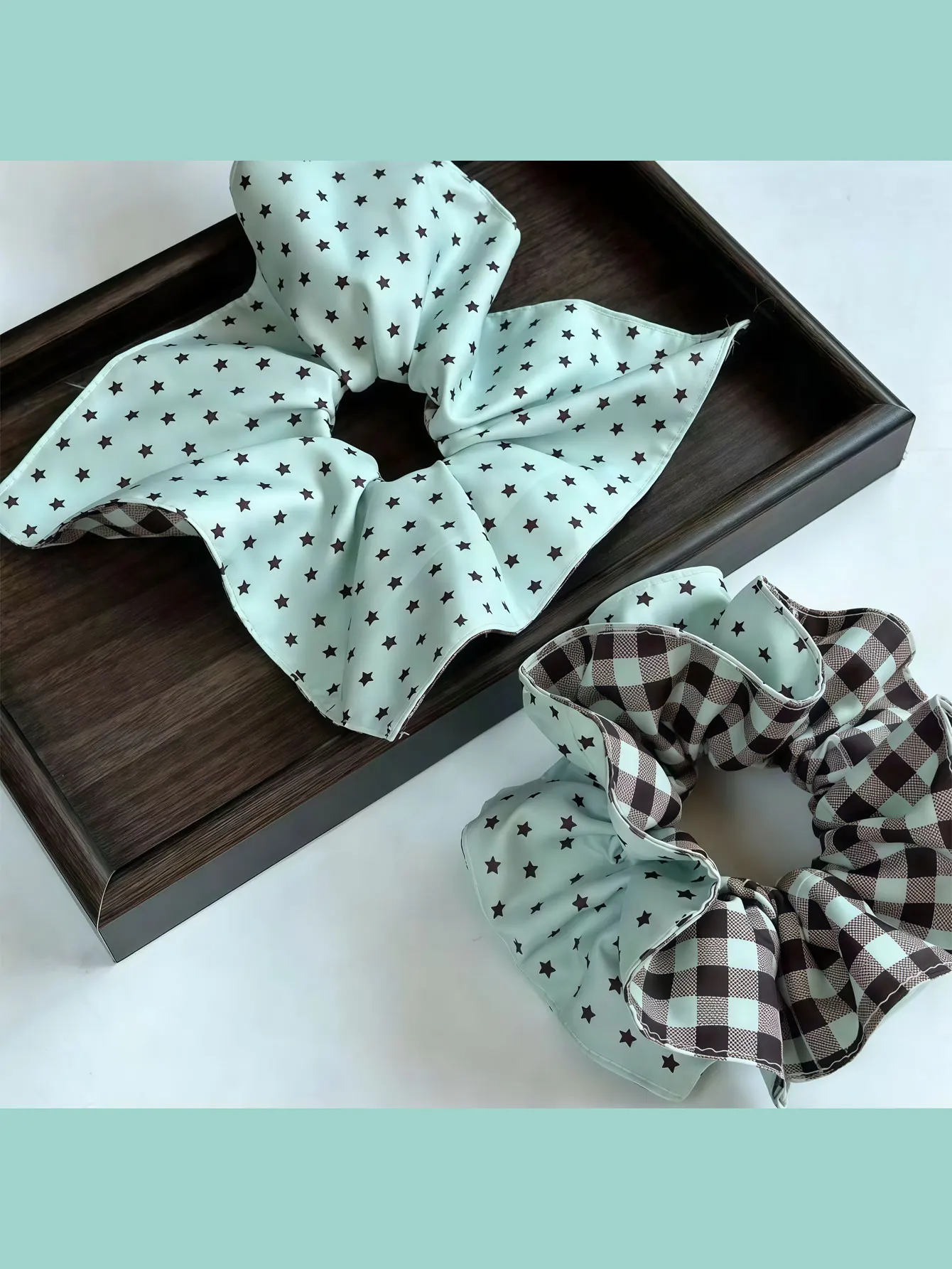 2PCS New Autumn-Winter Design Handkerchief with Mint Color and Soft Leather Hairband