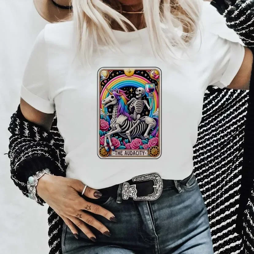The Audacity Funny Tarot Cards Graphic T-Shirt Vintage Fashion Women\'s Cute Aesthetic Casual Printed Tee Hipsters Witch Shirt