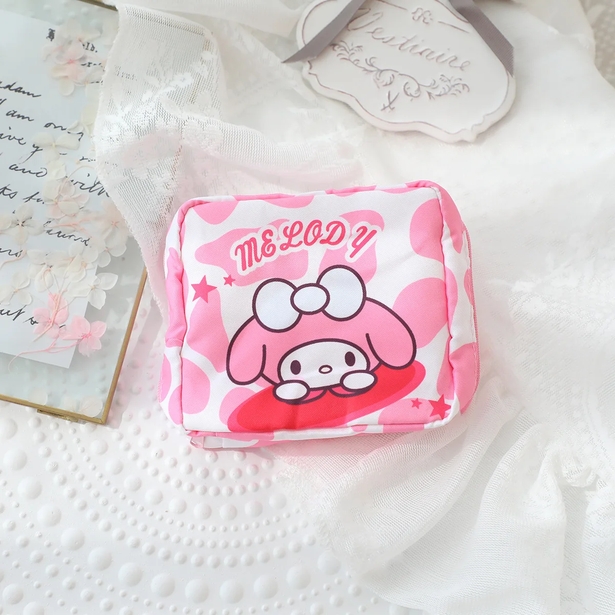 Cartoon Sanrio Hello Kittys Portable Sanitary Napkin Storage Bag Student Sanitary Napkin Bag Zipper Travel Mini Storage Bag