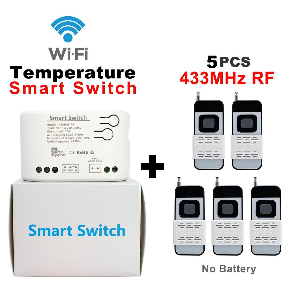 

EWELINK Smart Temperature Switch Wifi Controller Opener 433 Rf Switch Module AC DC 7-32V 220V Receiver Choice 1-6pcs Transmitter