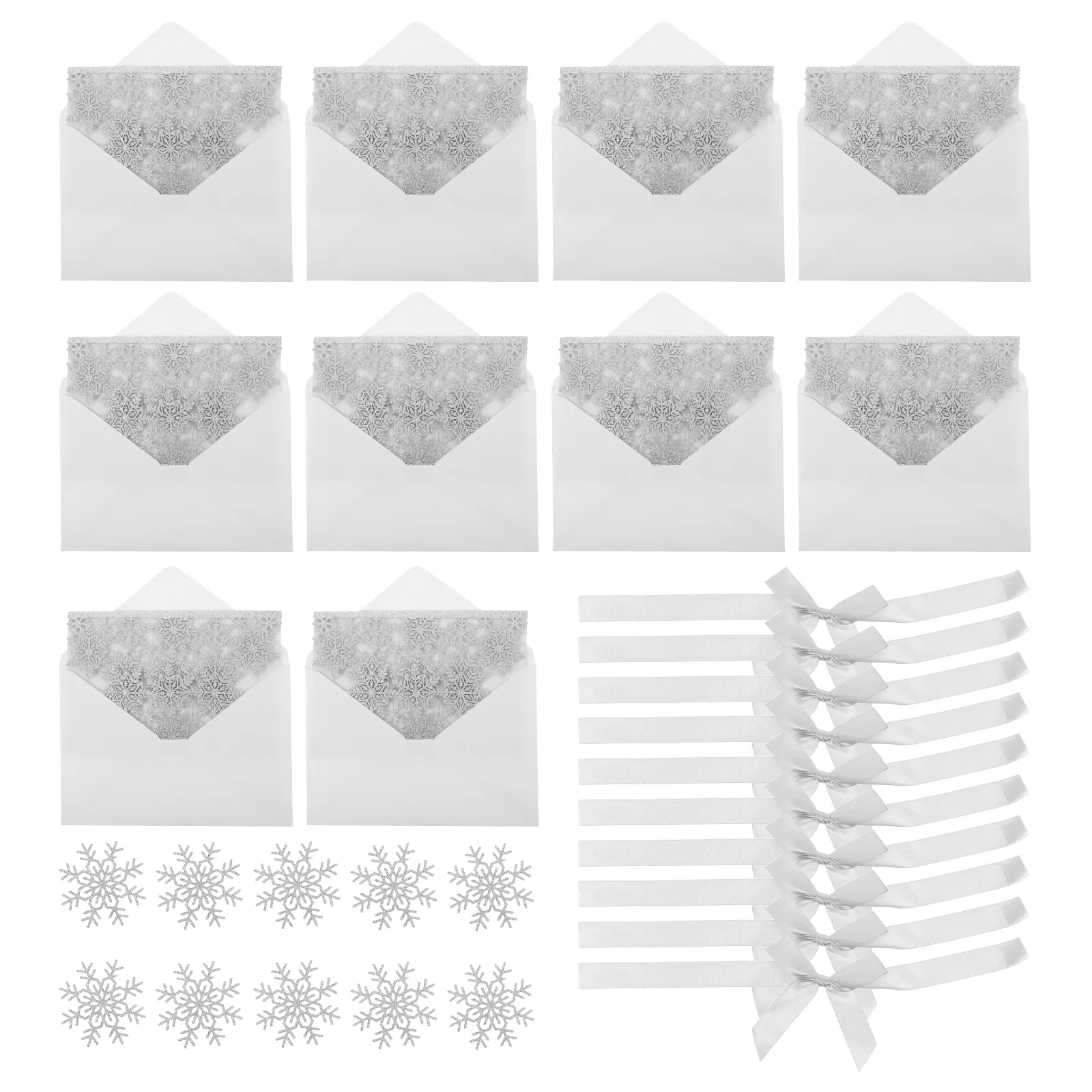 

10Sets Silver Wedding Invitation Cards Laser Cut Snowflake Glitter Winter Xmas Holiday Greeting Cards Envelopes