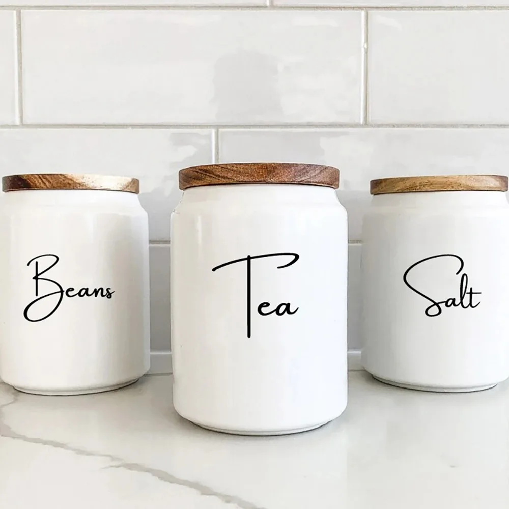 Kitchen Organization Canister Jar Labels Sticker Waterproof Decal Tea Coffee Sugar Baking Salt Quotes Vinyl Mural Art Decals