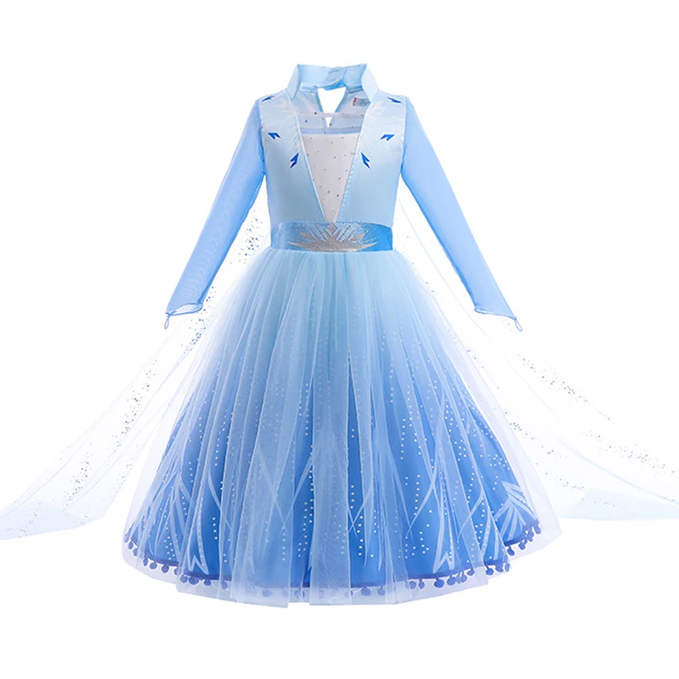 Disney gefroren Mädchen Kleid Elsa 2 Prinzessin Cosplay Kostüm Kind Phantasie Kinder Kleider Vestidos Schnee königin mit langem Umhang