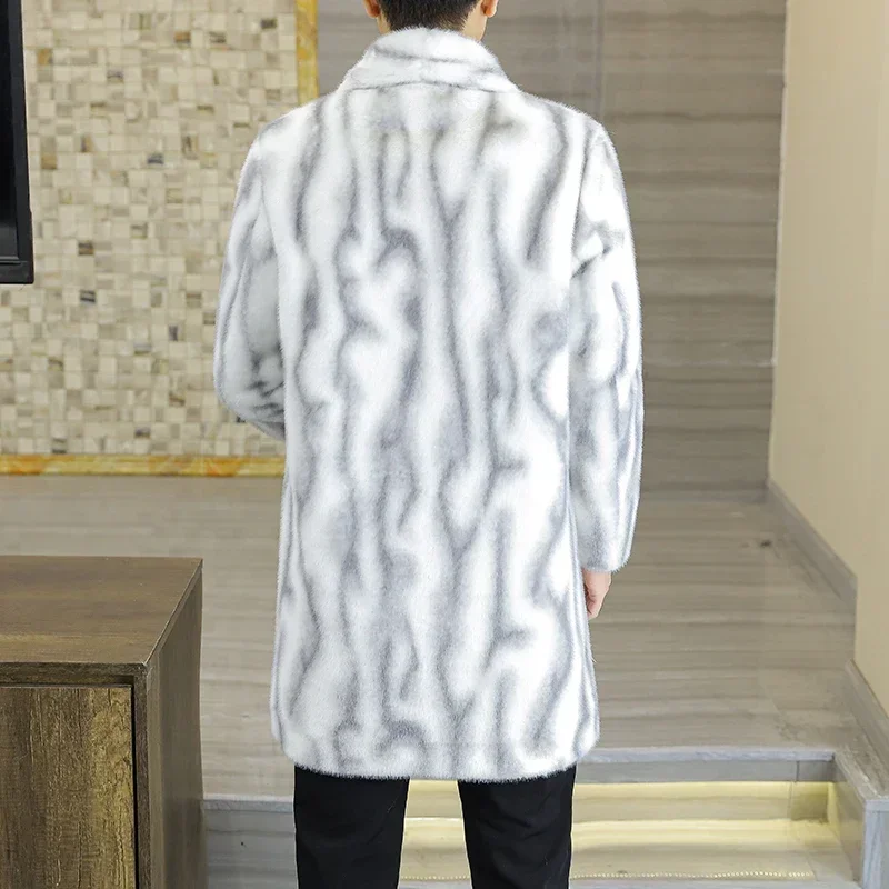 

High Quality Fashion Handsome Double-sided Wear Fur One Thick Winter Suit Collar Trench Coat Gold Mink Fur Men's Top Button