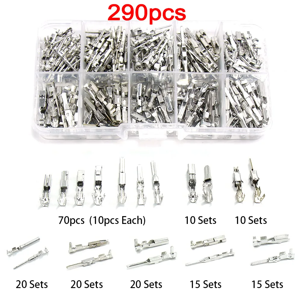 290Pcs Cable Lugs Connectors Flat Plugs Electrical Terminal Cable Plug Wire Connector Male Female Crimp Pins Terminal For Cars