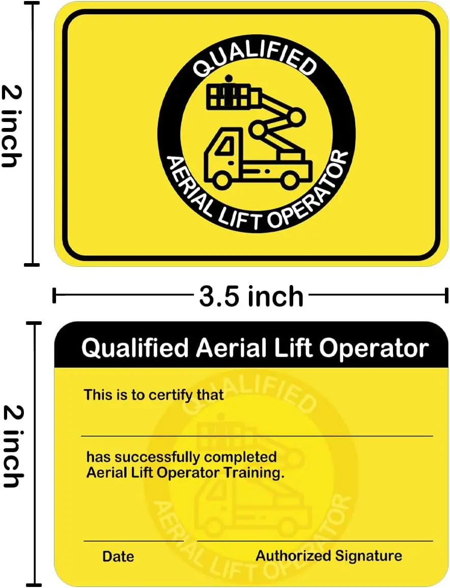 3.5*2.25inch Qualified Aerial Lift Operator Certification Card for Aerial Lift Operators Driver Training 10pcs