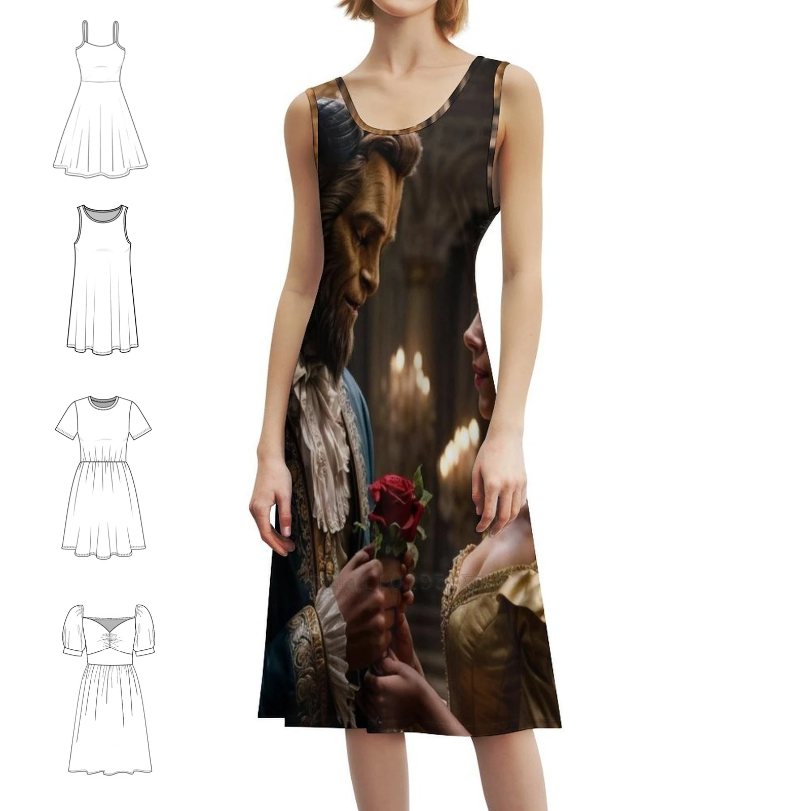 

Bohemian Sleeveless Dress For Women Print Beach Party Dresses Beauty Beast Legend Fairy Tale Woman Clothes