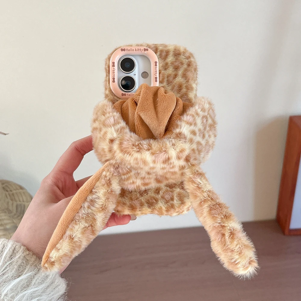 3D Hasen Softcase für iPhone 13 14 15 Plus 16 17 Pro Max Lustige Winter Warme Künstliche Leoparden-Mütze Kaninchenfell Stoßfeste Hülle – Detail 9