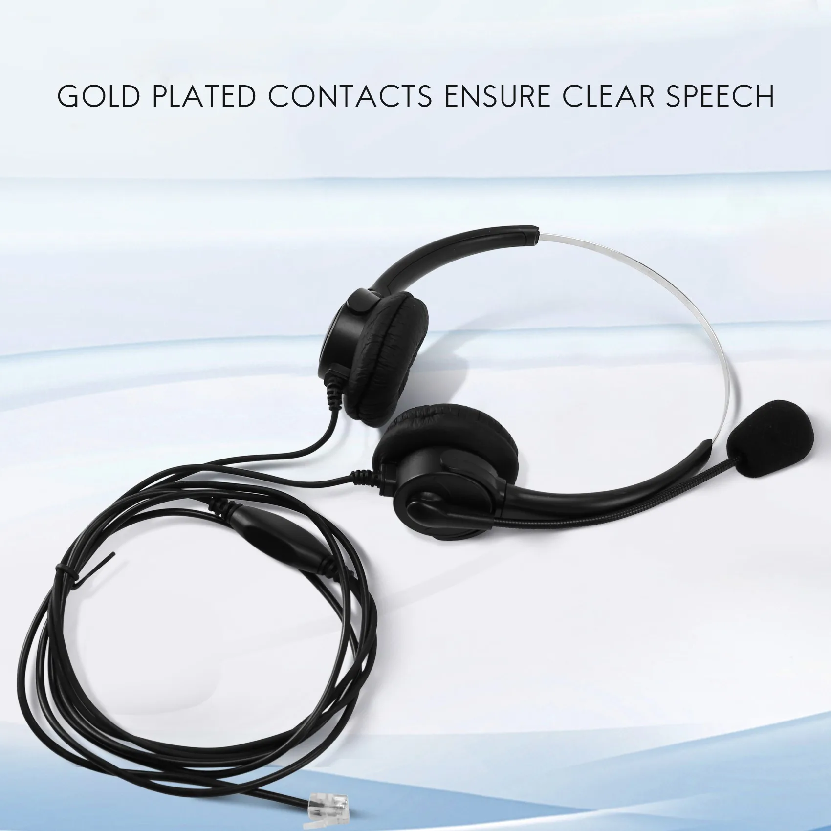 ABJU VH500D RJ9 Bilateral Headphone Hands-Free Call Center Noise Cancelling Corded with Adjustable Mic for Telephone Set
