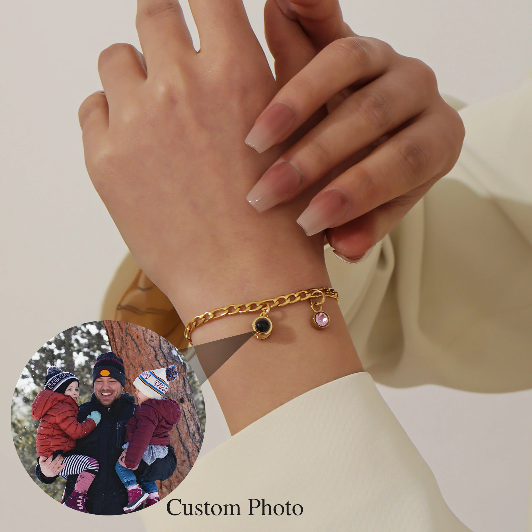 

Браслет с фотографией на заказ, позолоченная цепочка, персонализированный мемориальный ювелирный подарок для женщин, подарок на день рождения, подарок на память