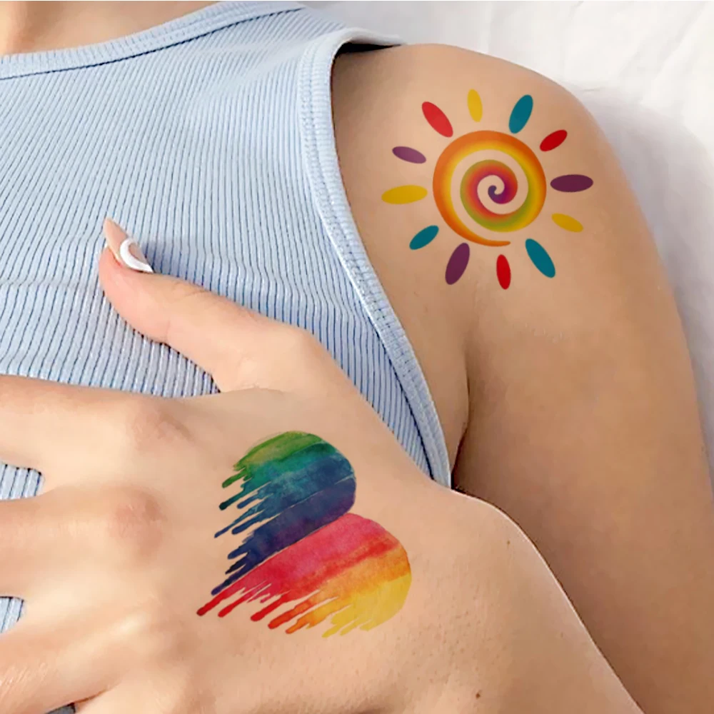 8pcs Rainbow Face Sticker Waterproof Temporary Tattoo Colorful Butterfly Love Sun Body Art Arm Fake Tattoos Women Men Pride Day