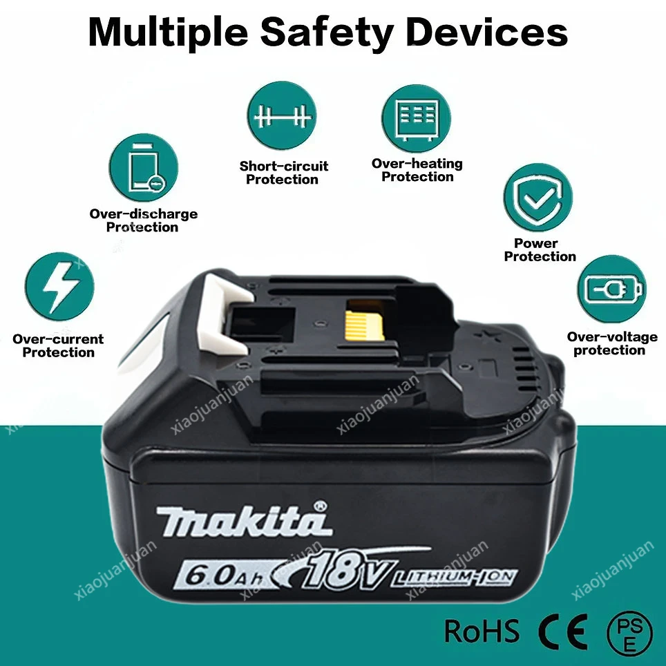 Makita-100 % Originele Oplaadbare Batterij Voor Elektrisch Gereedschap, Vervangbare Led Lithium-Ion, 6.0 Ah 18V Lxt Bl1860b Bl1860bl1850