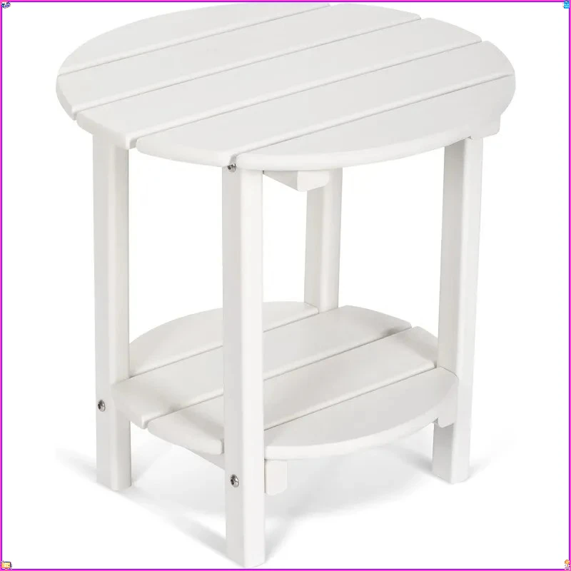 Round Side Table, 2-Tier Outdoor End Table for Porch, Patio & Poolside, Weather Resistant