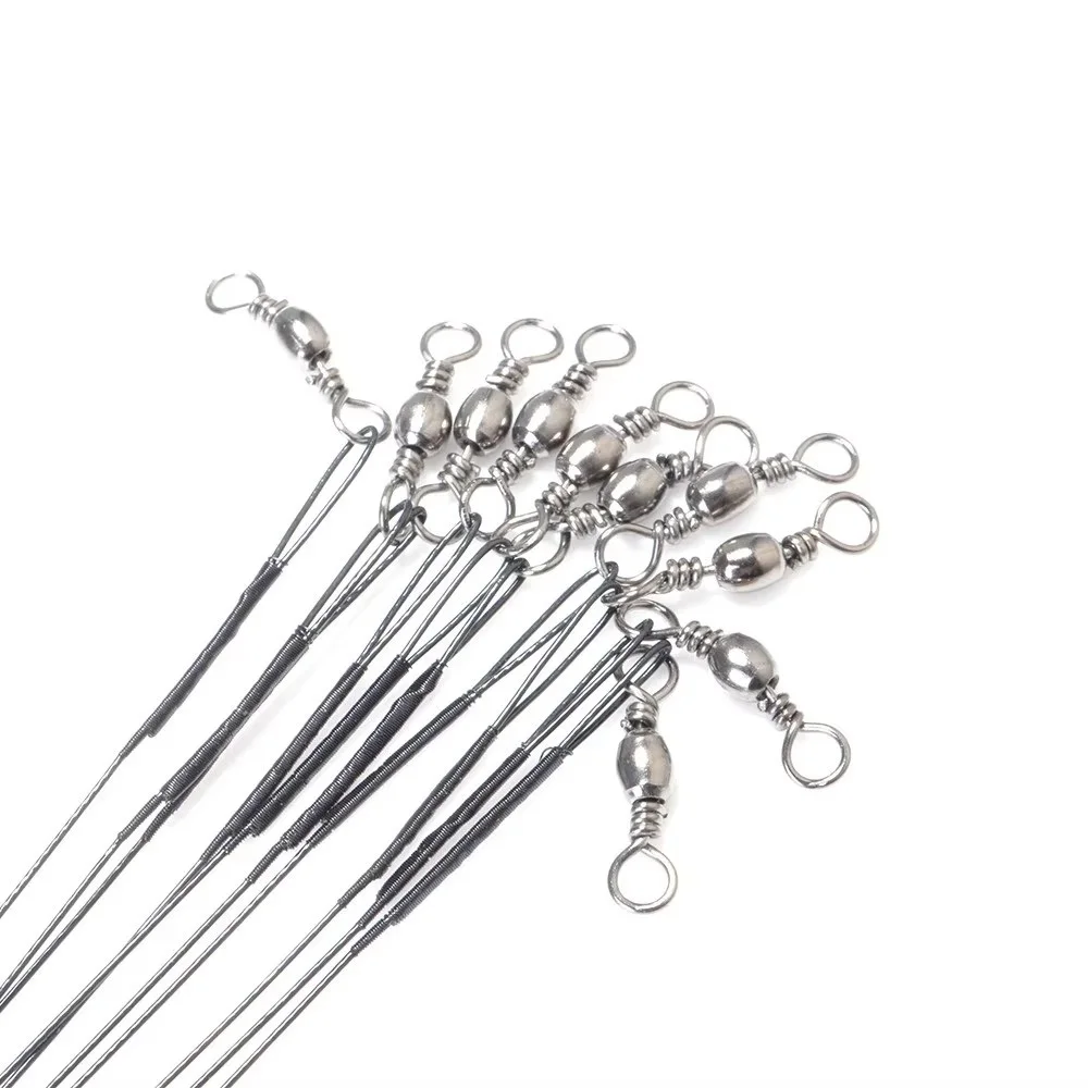 FTK 10pcs 15/20/25/30cm Stainless Steel Wire Leader Fishing Leash With Swivel 20LB Leash For Fishing Line Accessories